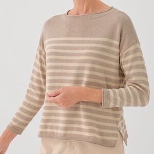 Pact Striped Crew Neck Sweater 100% Organic Cotton Cream Size Small Preppy